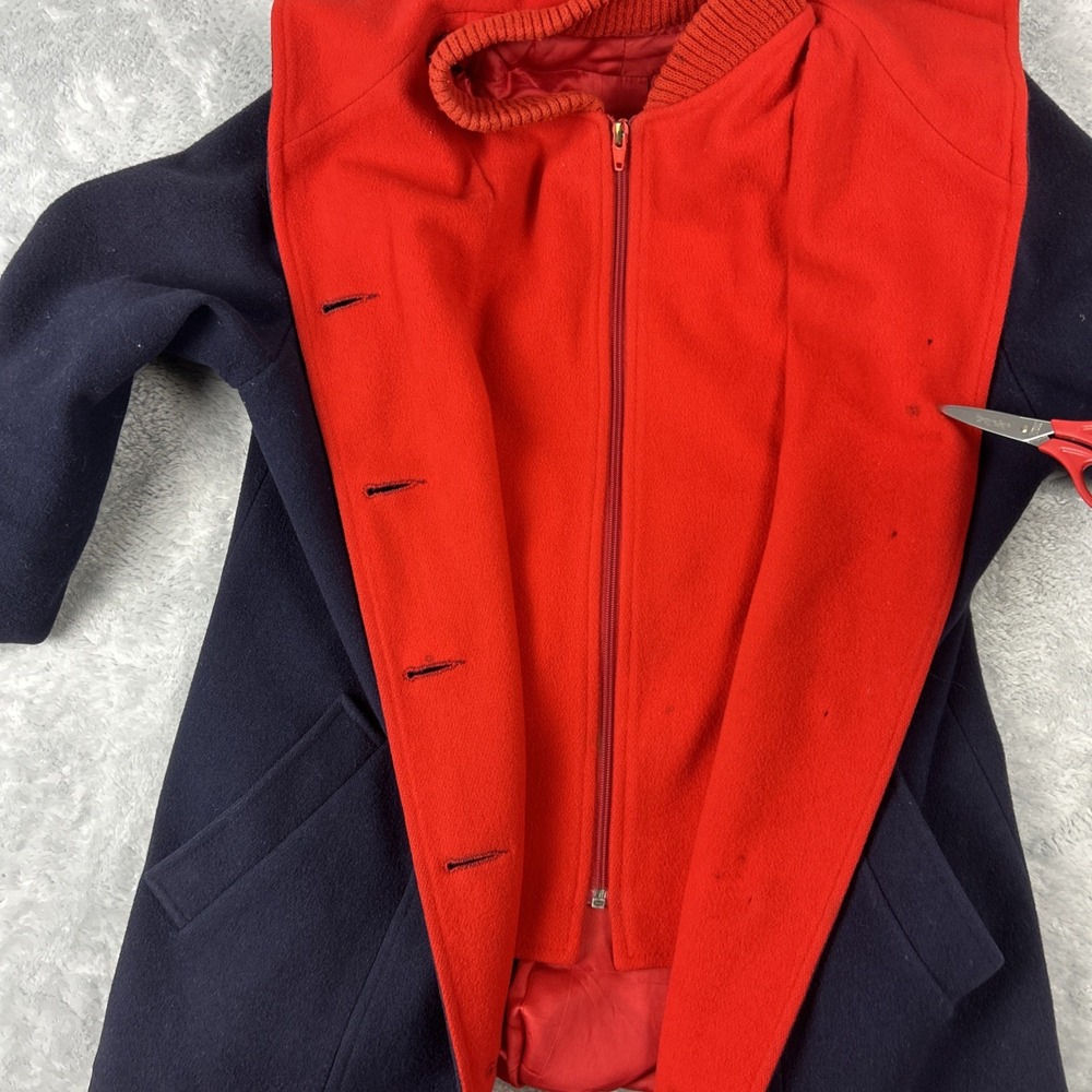 VTG Authentic Mackintosh Vestcoat Wool Size 8 Navy Wool‎ Button Up Hooded Coat - Picture 3 of 9